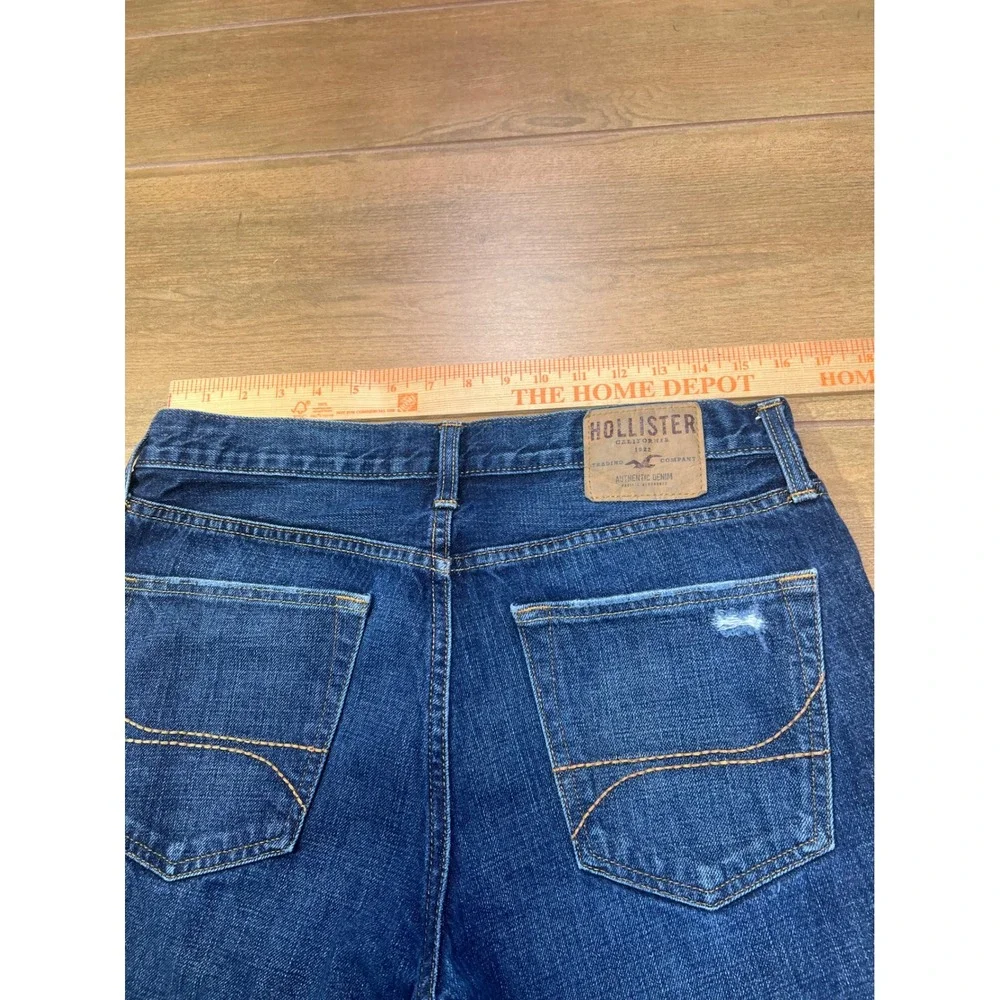 Hollister Mens Jeans Dark Wash Slim‎ Fit Button Fly Distressed Size 34x34/33